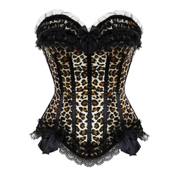 Sexy Pink Leopard & Lace Corset Bustier - Plus Size Gothic Floral Lingerie - XXXL (Leopard print)