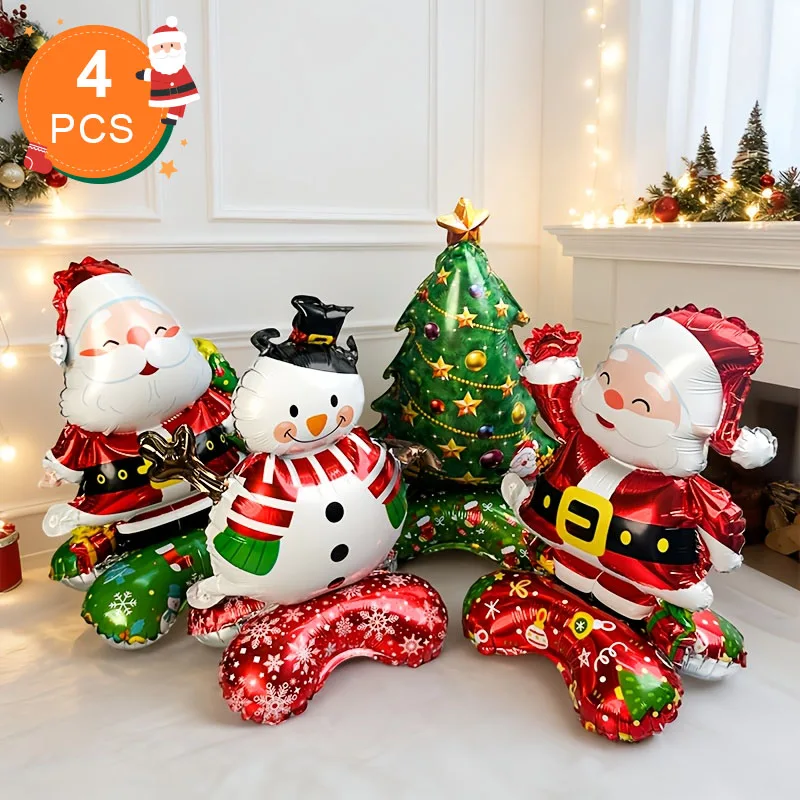 4 Stück 16 Zoll Weihnachtsmann-Partyballons, Weihnachtsfeierdekoration, ausgestattet mit einer stabilen Basis, können frei stehen.