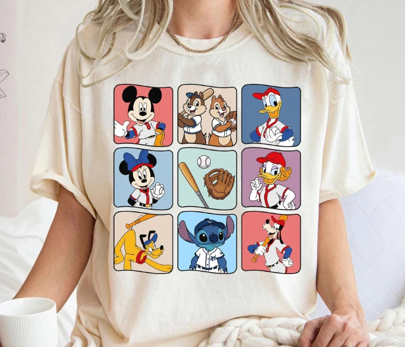T-shirt Disney Baseball | Personnages Mickey Dingo Stitch