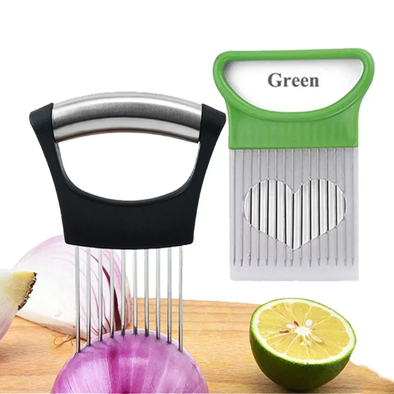 Fruit Slicer Onion Slicer Holder Onion Slicer Vegetable Slicer Vegetable Cutter Potato Slicer Apple Slicer Apple Cutter Food Slicer Cutting Holder Kitchen Accessorie Tool Stainless Steel Onion Needle Fork Tomato Cutter Gadgets For Home