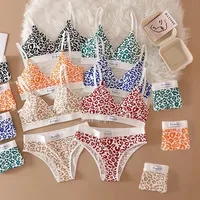 1/2/3/4Sets Women Seamless Bra Set Low Waist Panties Leopard Bralette Sexy Lingerie Set Vneck Sport Brassiere Female Underwear
