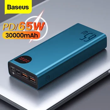 Baseus PD 65W 보조베터리 30000mAh 빠른 충전 외부 배터리 휴대용 충전기 20000mAh 보조베터리 아이폰 Xiaomi 맥북