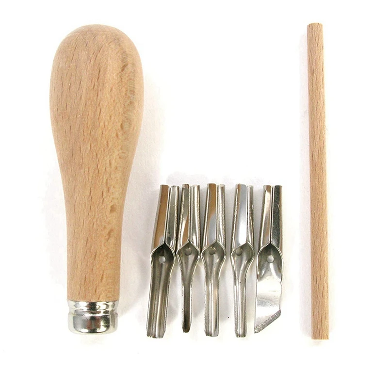 5X Lino Block Cutting Rubber Stamp Carving Tools 5 Blade Wood Handle Printmaking Carving Tools Set