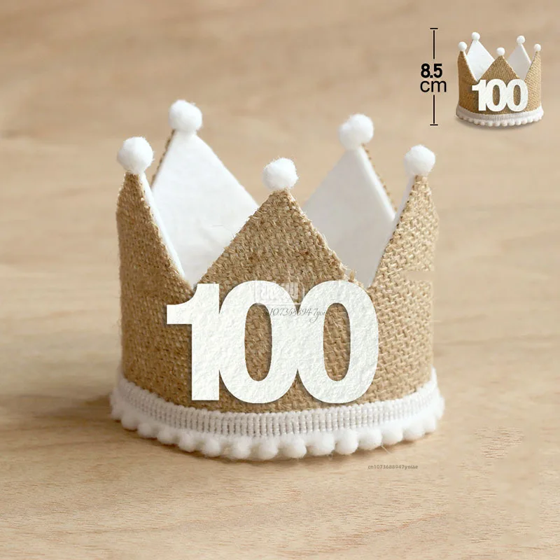 Description Picture 3 of itemBurlap Crown Baby Birthday Party Hat 1/2 1 2 3 4 5 6 7 8 9 Year Baby Boy Girl Linen Headband 100 Year Adult Anniversary Cap