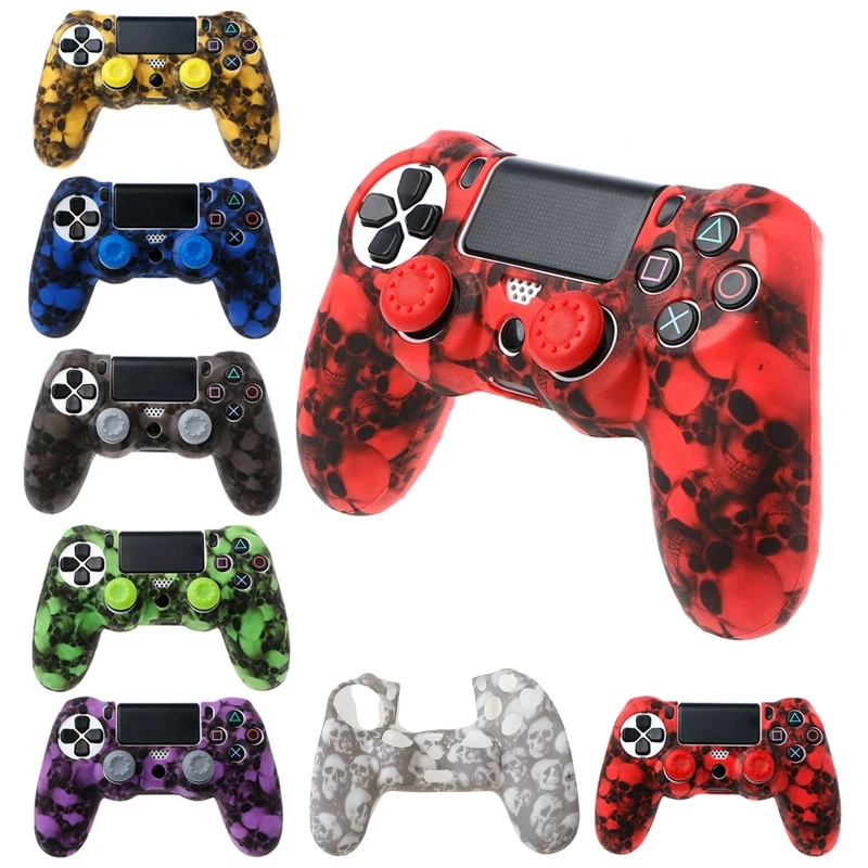 Силиконовый чехол T8WC с черепом и 2 крышками для джойстика контроллера PS4 Pro Slim |