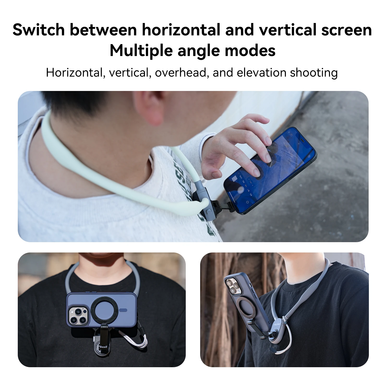 Telesin-silicone Magnético Neck Mount Quick Release Segure para Iphone 15 14 13 12 11 10 Samsung Huawei Xiaomi Acessórios do Telefone - Image 5