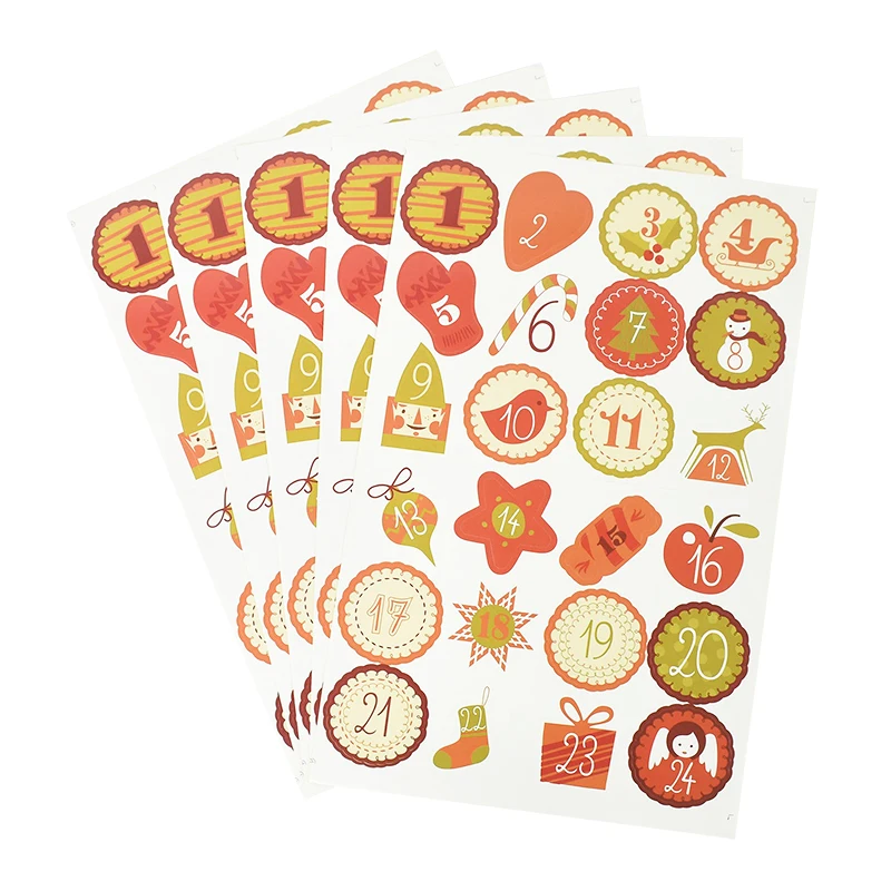 24pcs Merry Christmas Number Paper Stickers Advent Calendar Seal Sticker Xmas Party DIY Gift Packaging Adhesive Label Decoration