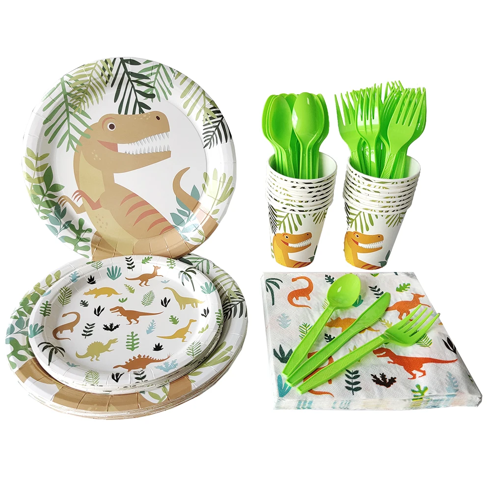 Dinosaur Disposable Tableware Set Paper Cup Plate for Jungle Safari Party Decor Kid Baby Shower Wild One Birthday Party Suppiles