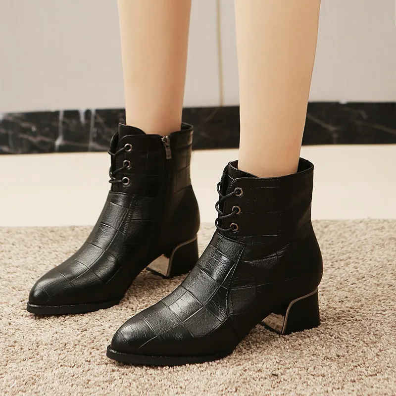 Ankle Boots for Women 2023 Winter Office Women's Boots Simple Black High-heeled Ankle Boots Trendy Pointed Toe Zipper Boots