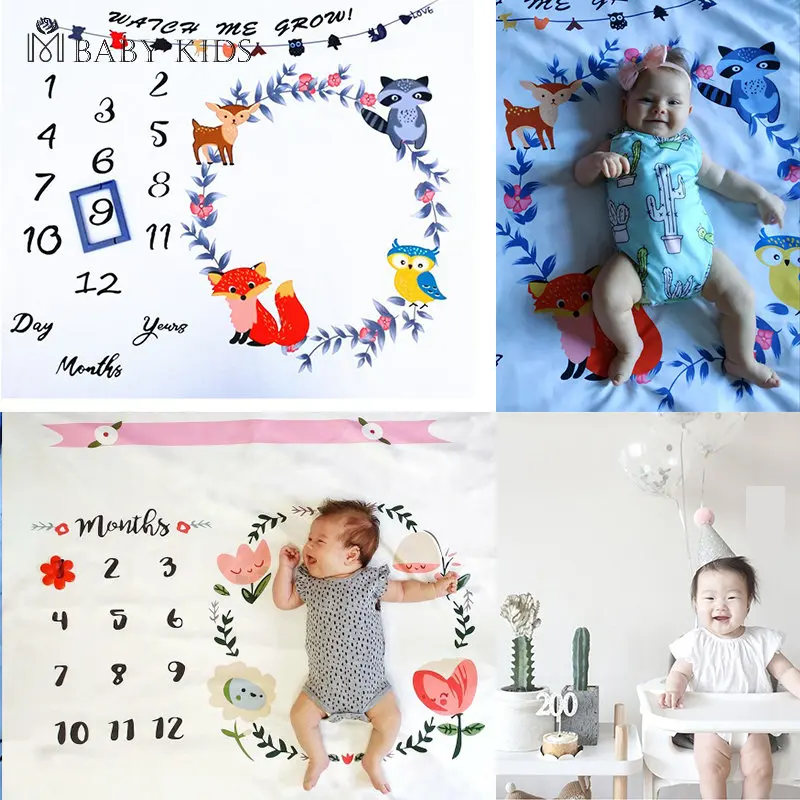 Cartoon Pattern Infant Baby Milestone Photo Props Background Blankets Backdrop Cloth Calendar Bebe Boy Girl Photo Accessories baby blanket baby photo props