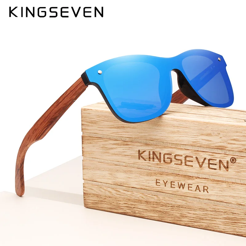 KINGSEVEN Brand Wooden Vintage Sunglasses Men Polarized UV400 Flat Lens Rimless Square Frame Women Sun Glasses Oculos Gafas