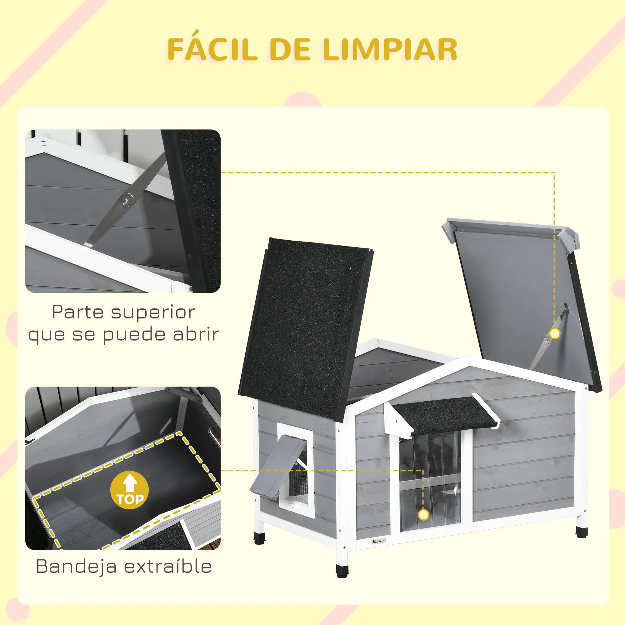 PawHut Caseta para Perros de Exterior con Techo Asfáltico 97x72x65 cm Gris 6