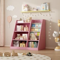 Pink Wooden Toy Storage Cabinet, Children's Bookshelf, Children's Bookcase, Adjustable Bookshelf Kids Bookshelf  Desk Bookshelf 1