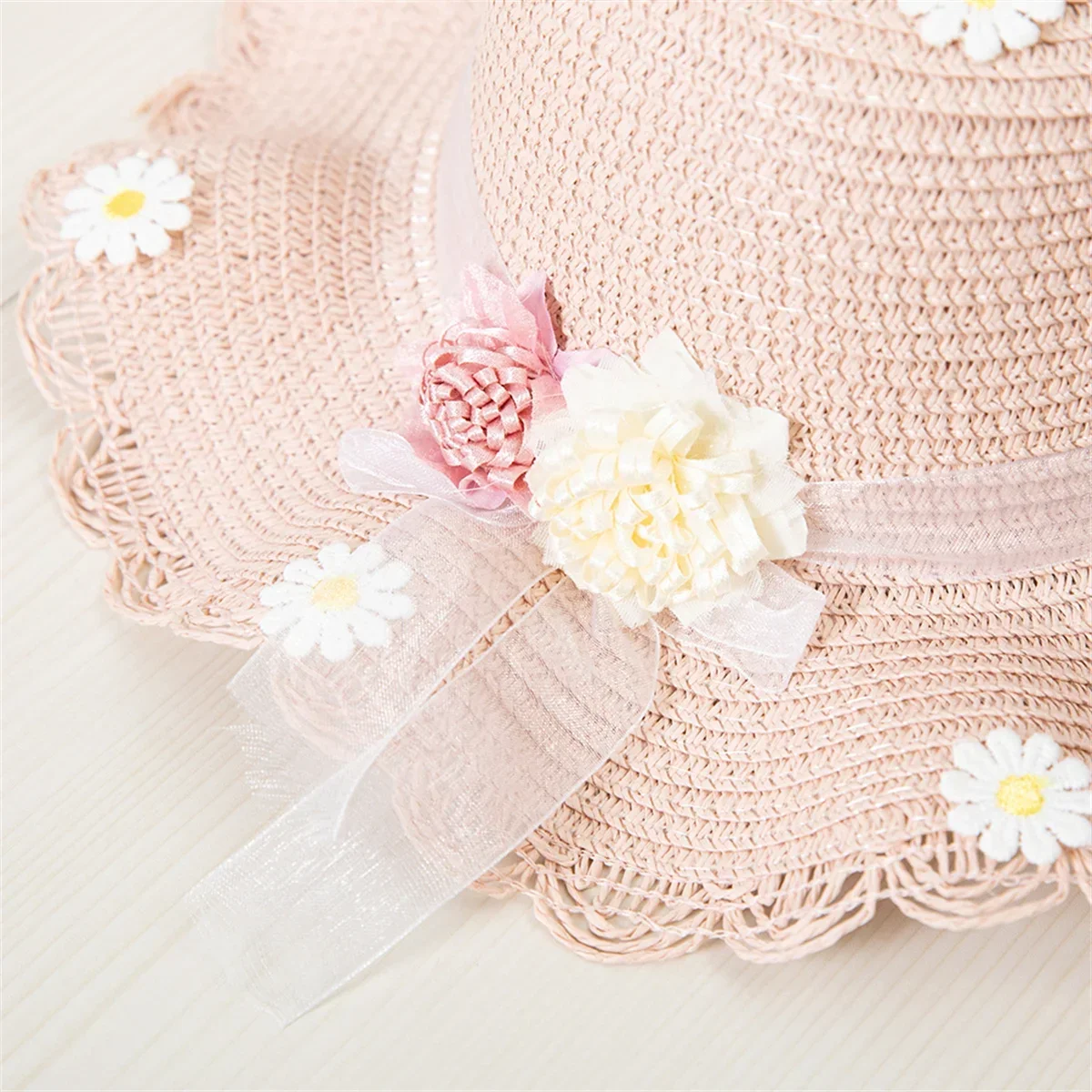 Girls Straw Hat Summer Children Sun Hat Flower Holiday Beach Cap With Kids Bag Street Outdoor Wide Cap Shoulder Bag HandBags