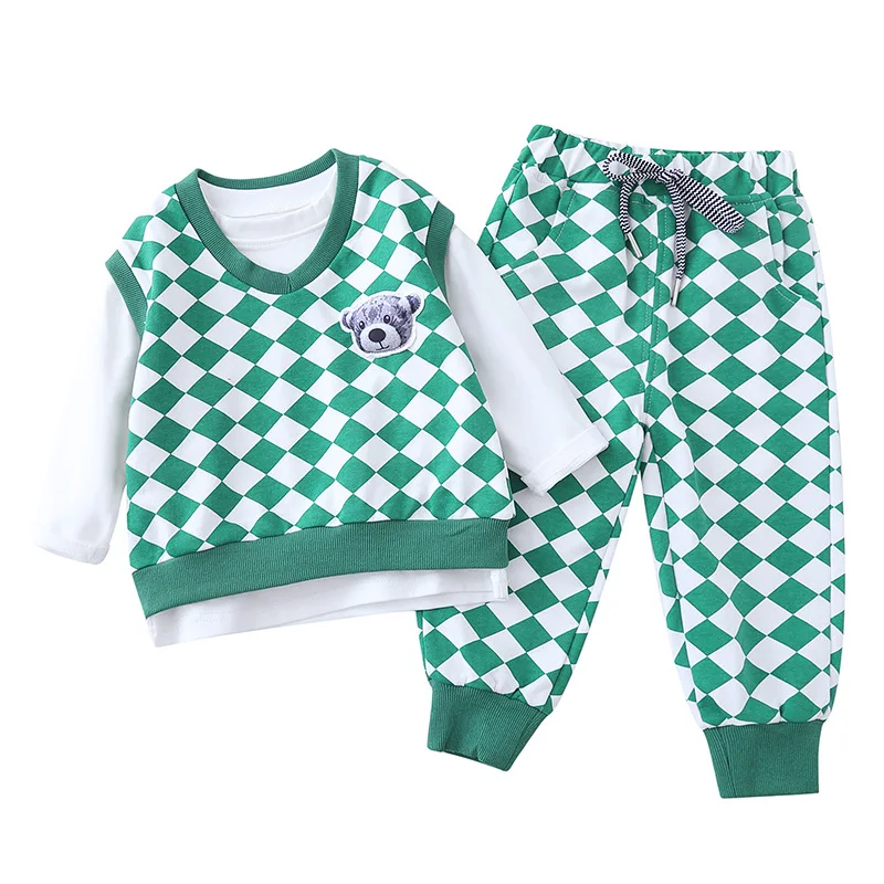 

Boys Girls Sports Set 2-11Yrs Children Suits Spring Autumn Boy Clothes Vest+T-Shirt+Pants 3PCS Outfit Casual Toddler Clothing