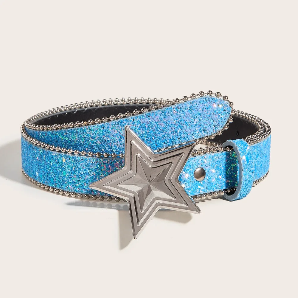 

Fashion Women's Belts New Star-shaped Metal Buckle Waistband y2k Sweet Gilrs Decorative Sequin Individual Belt for Dress Jeans