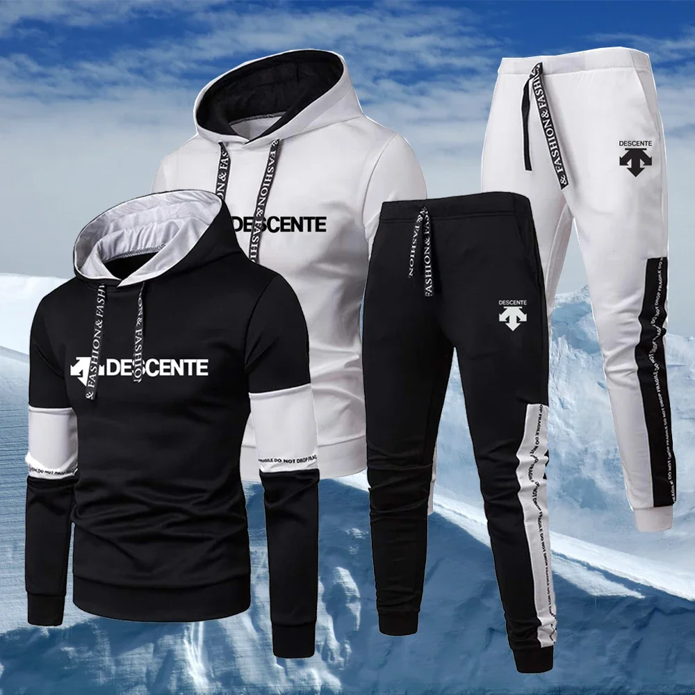 

Men black and white splicing suit Hooded sportswear Hooded sweater/sports pants/hooded sweater + trousers 2-piece jogging suit
