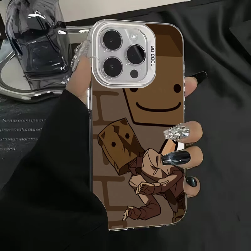 Cartoon Box Man Pattern Shockproof Matte Phone Case with Plating Finish