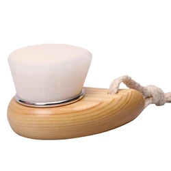 Deep Clean Exfoliating Facial Massage Brush with Soft Fiber Bristles and Wooden Handle (Silver)