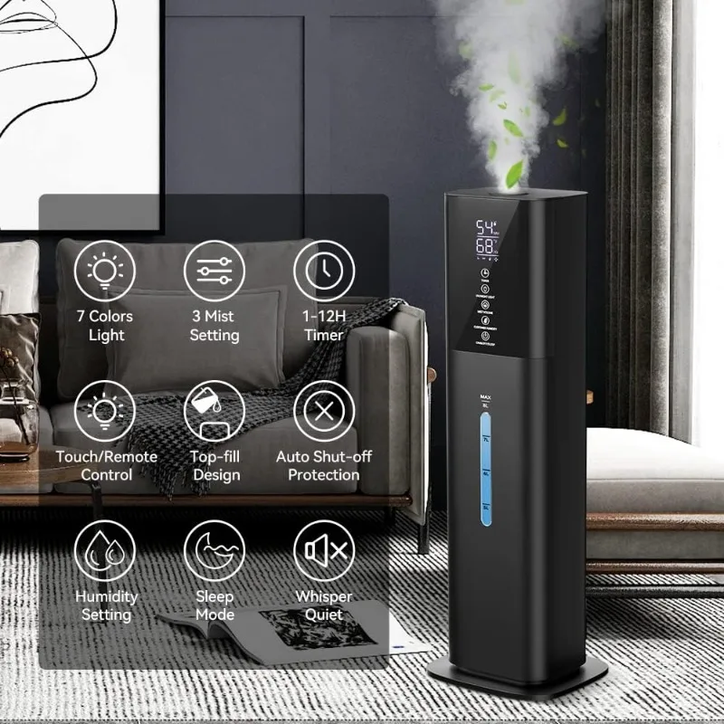 Honovos Humidifiers, 7 Colors Light, 2.1Gal(8L) Ultrasonic Cool Mist Humidifier, 360° Nozzle, Humidity Setting, Timer, Aroma Box 3