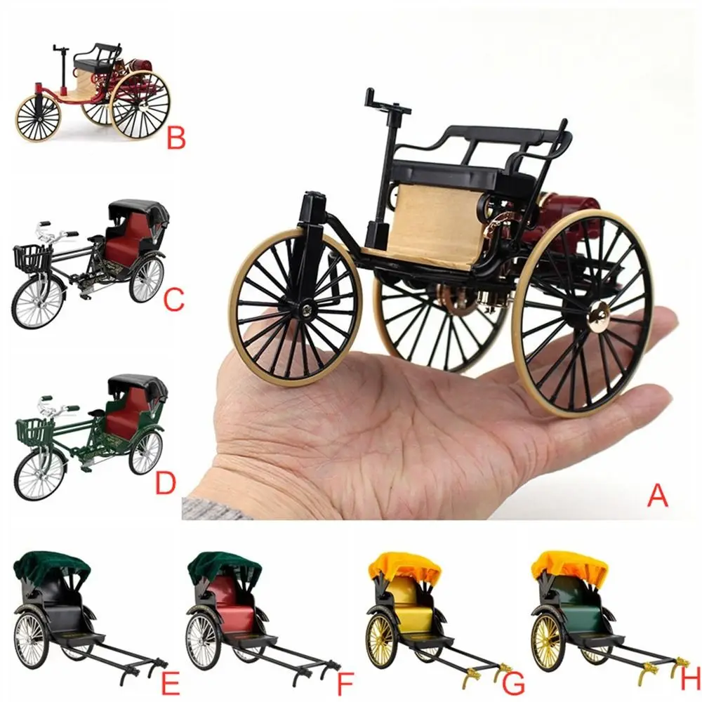 Vintage Classic Tricycle Model Three Wheeled Metal Diecast Simulation Tricycle 1:12 Miniature Model Bike Miniature Model