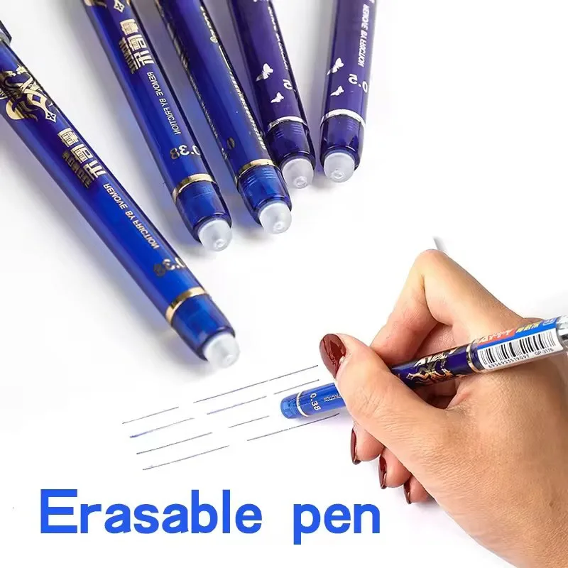 30pcs/set Blue/black/red Erasable Pen Set Dragon Pattern Design Gel Pen 0.5mm Washable Handle School Stationery Office Supplies