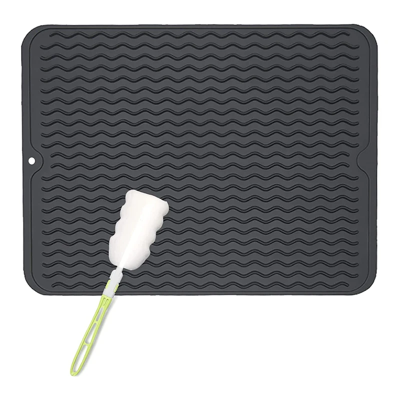 Silicone Dish Drying Mat - Flexible Rubber Dish Draining Mat, Heat  Resistant Silicone, Counter Top Mat, Sink Mat 