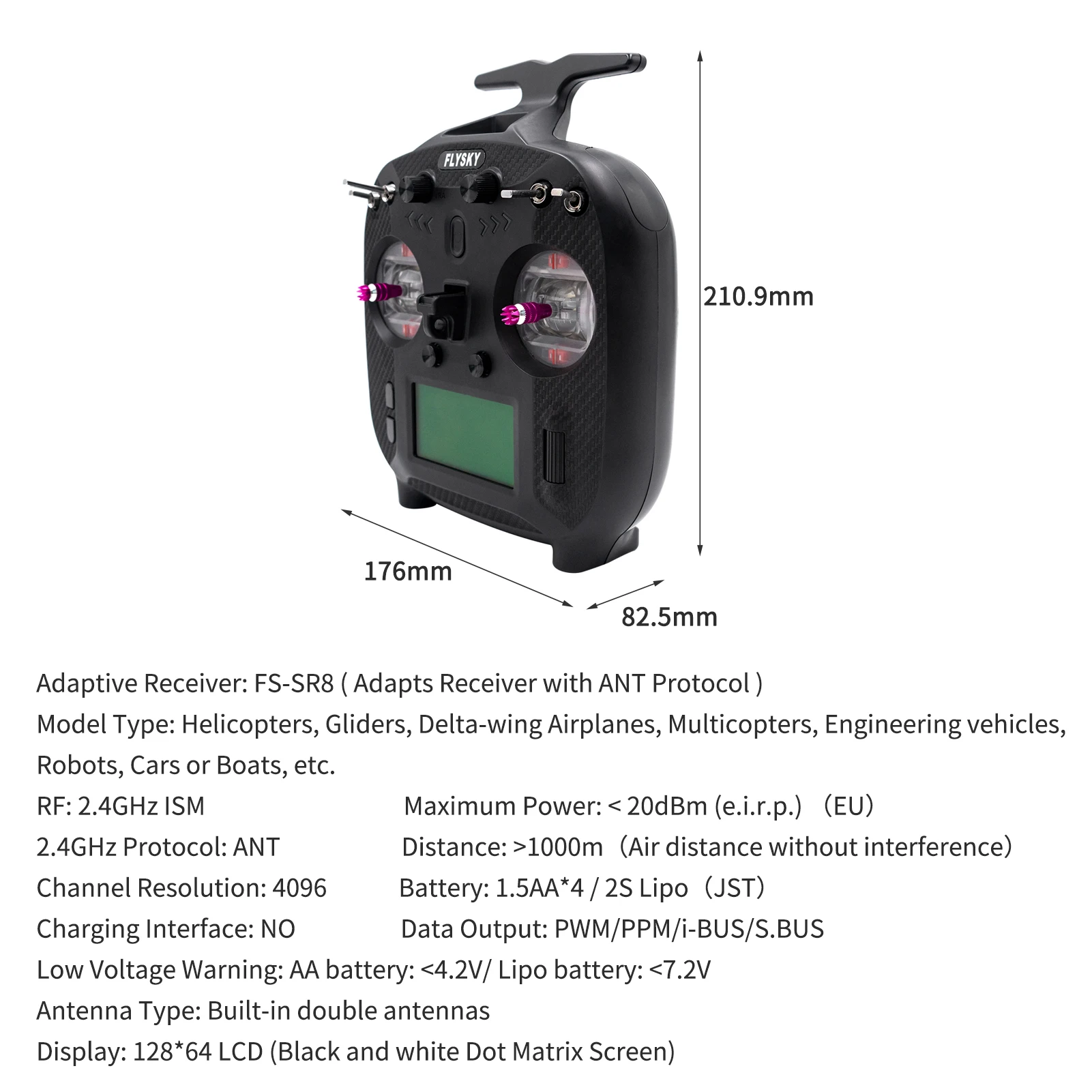 Flysky FS-ST8 Transmitter, FS-SR8 Adapts Receiver with ANT Protocol . 2.4GHz