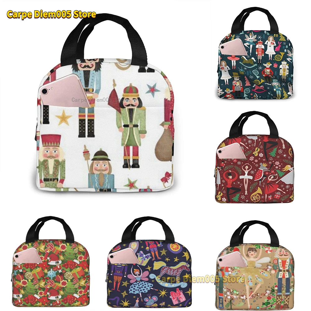 

Nutcracker Christmas Tree Star Lunch Cooler Tote Bag for Work School Travel Lunch Box with Front Pocket Ice Pack