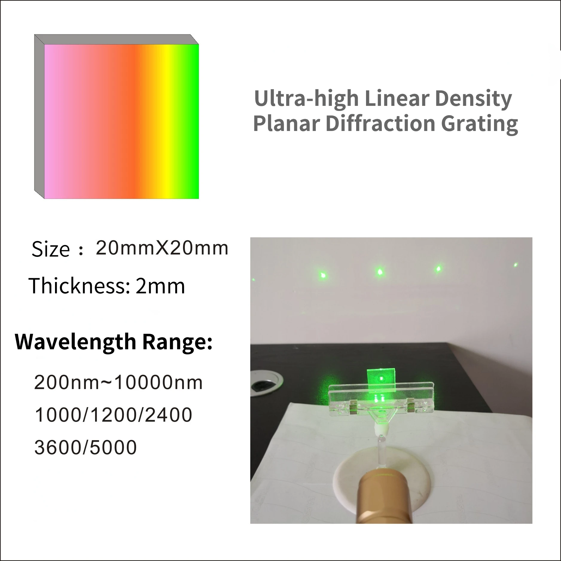 10002400L/mm Ultrahigh Density Diffraction Grating Onedimensional