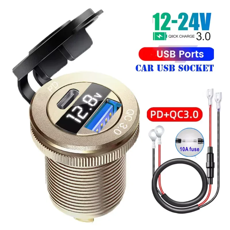 Adattatore caricabatteria da auto 4 in 1, 3,1 A, con doppia porta USB, amperometro e voltmetro