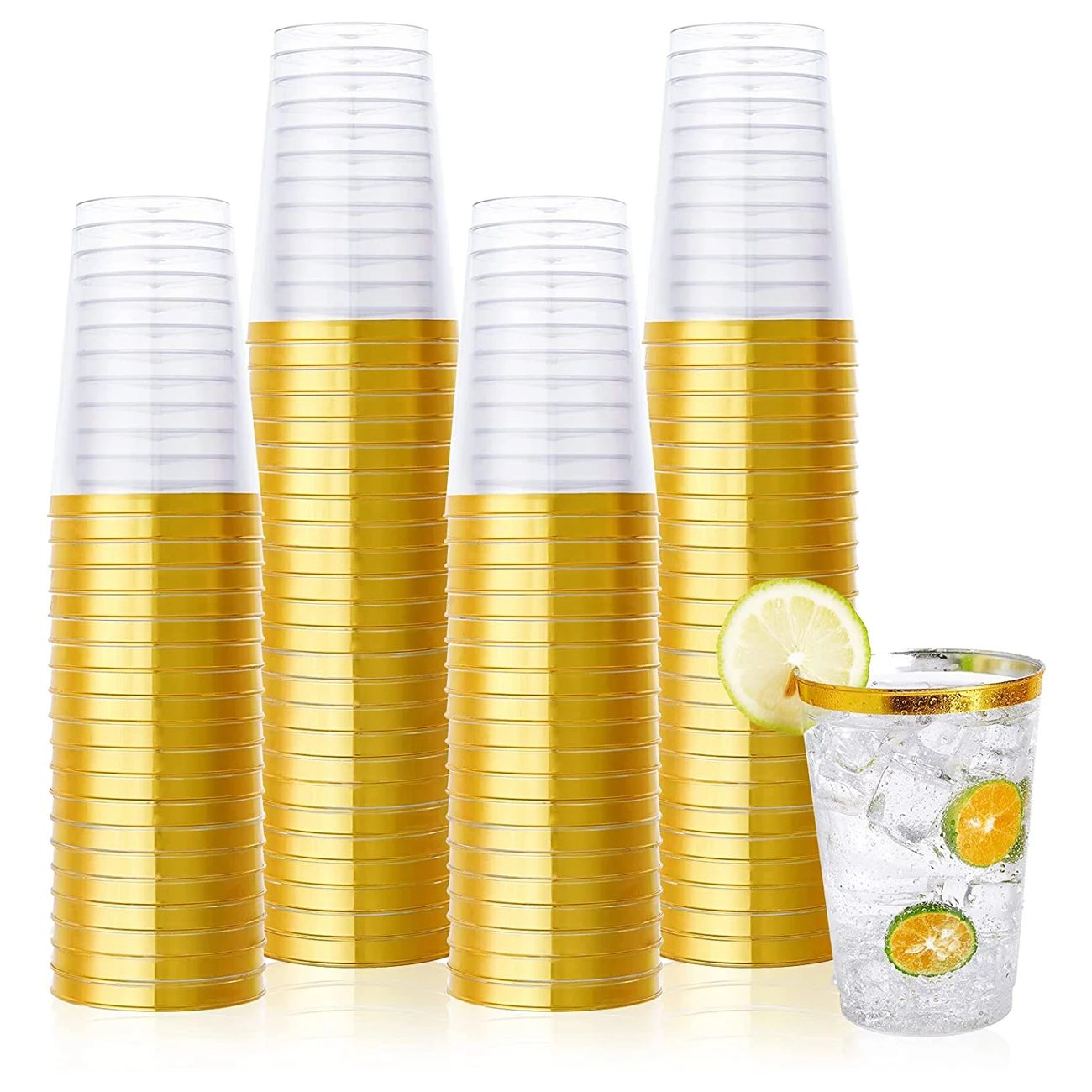 50/10pack 12oz Gold Plastic Cups Gold Rimmed Plastic Disposable Cups Tumblers for Elegant Weddings Celebrations