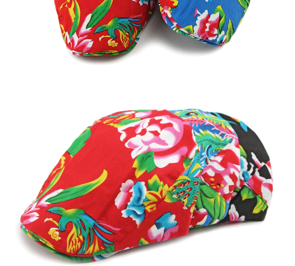 Ht4390 Baskenmütze für Männer Frauen chinesische Blumen bedruckte Baskenmütze Kappe männlich weiblich Vintage Künstler Maler Baskenmütze Hut verstellbare flache Kappe Männer – Detail 4