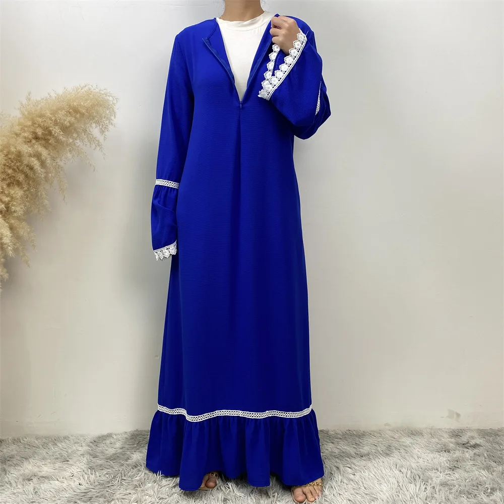 

Ramadan Abaya for Muslim Women Lace Open Zipper Long Maxi Dress Turkey Dubai Kaftan Arab Robe Eid Party Islamic Caftan Jalabiya