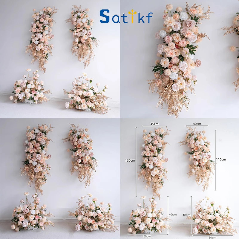 럭셔리 샴페인 걸이 꽃꽂이 웨딩 배경 프레임 아치 장식, 장미 금박 무대 바닥 꽃 줄 파티 이벤트 프로