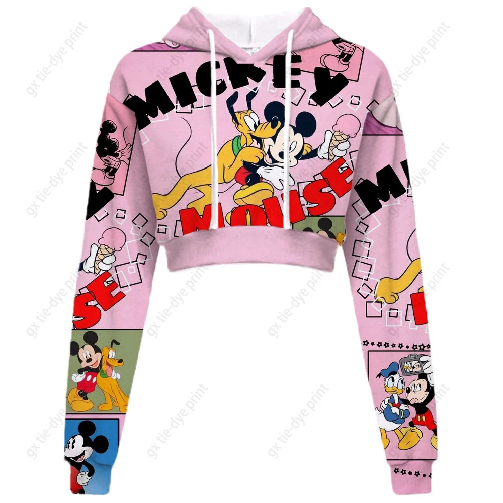 

Disney Minnie Mickey Mouse Print Spring Autumn crop Hoodie Women Crop Top Fashion Daily Clothes Short Crop Hoodie street hoodie