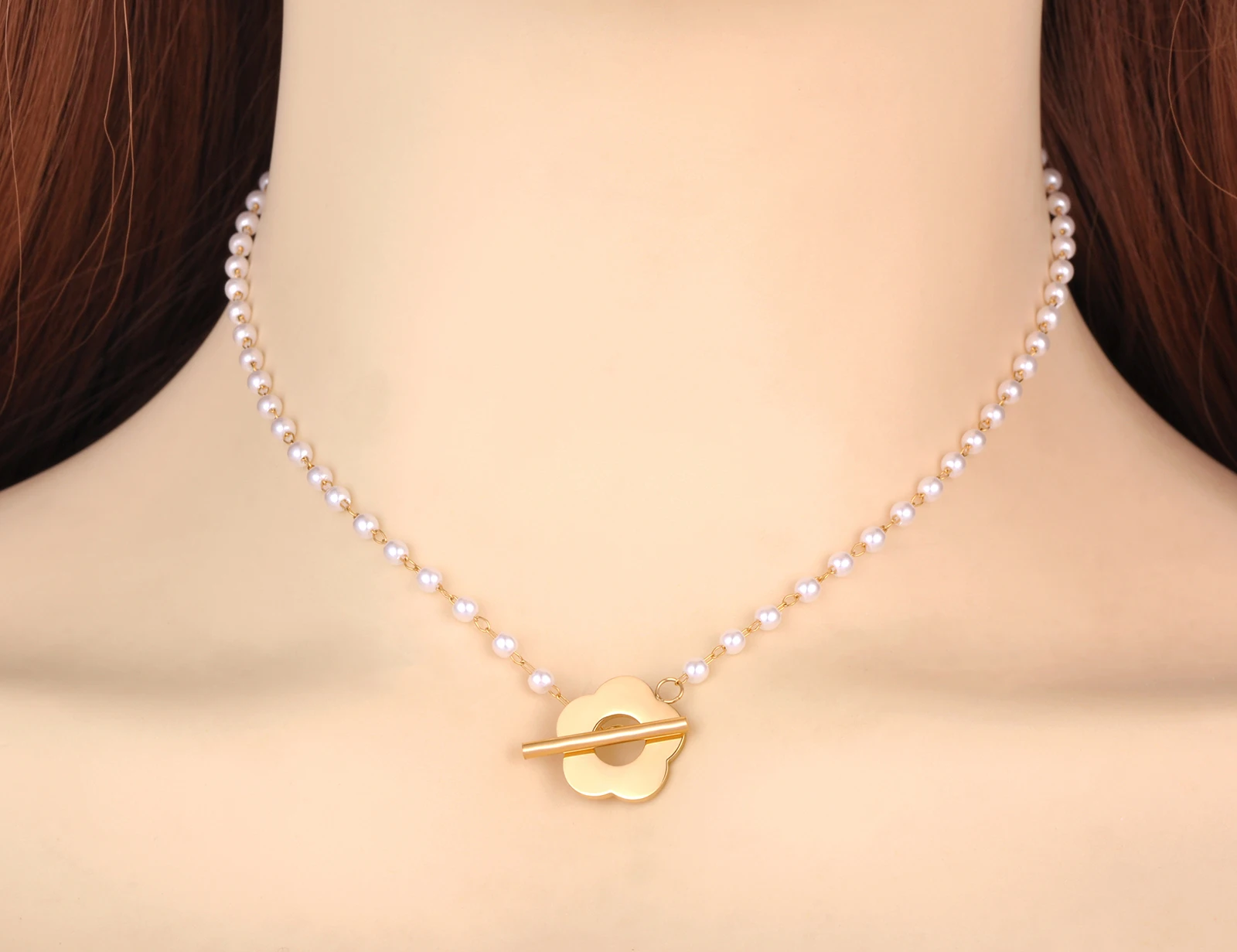 Lokaer Mode Schwarz CZ Kristall Charme Halsketten Für Frauen Edelstahl Weiße Perle Link Kette Böhmischen Strand Halskette N22083_voghion.com
