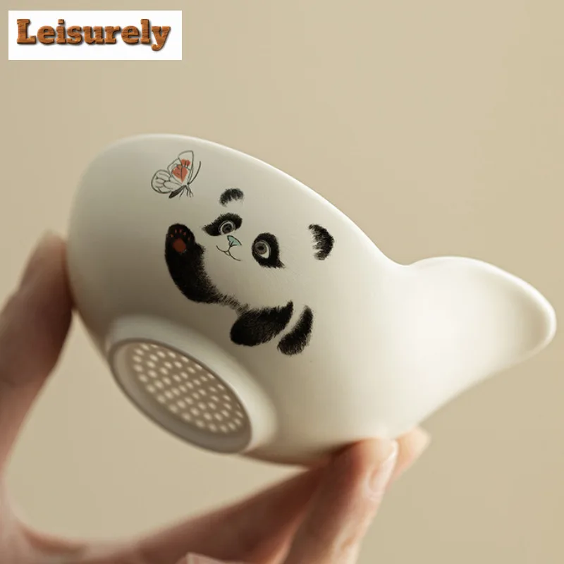 Cream Ding Kiln Panda Play Butterfly Tea Separator Infusor Vintage Tea Strainer Dispenser Tea Making Filter Tea Services Craft