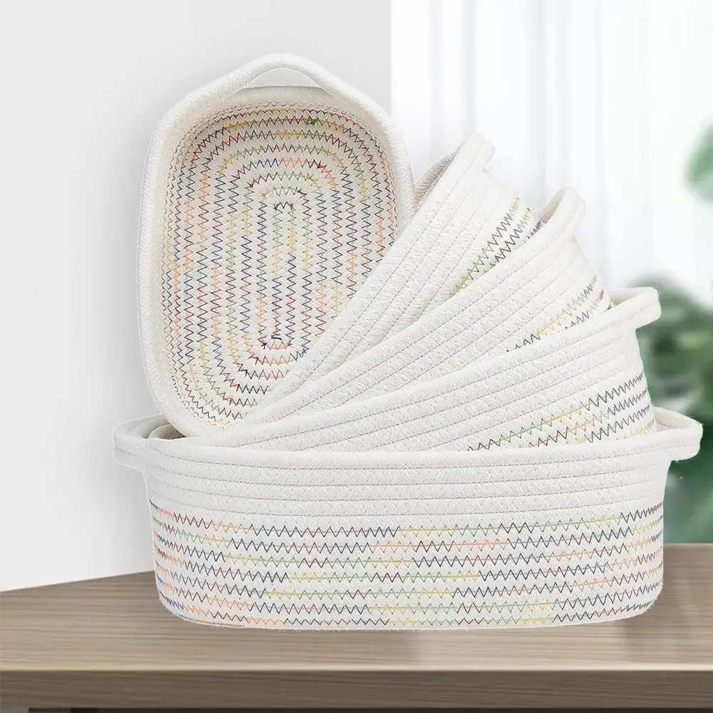

Маленькая плетеная корзина, стильная прочная фототкань с ручками для организации дома, комплект из 5 предметов для украшения спальни