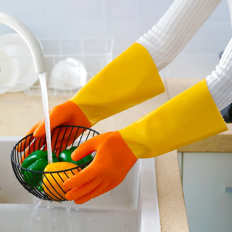 Industrial rubber gloves oil and water corrosion resistance, wear protection and lengthening integrated velvet dipping gloves
