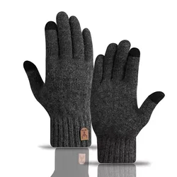 Men's Winter Touch Screen Fleece-Lined Wool Gloves (Dark Gray)