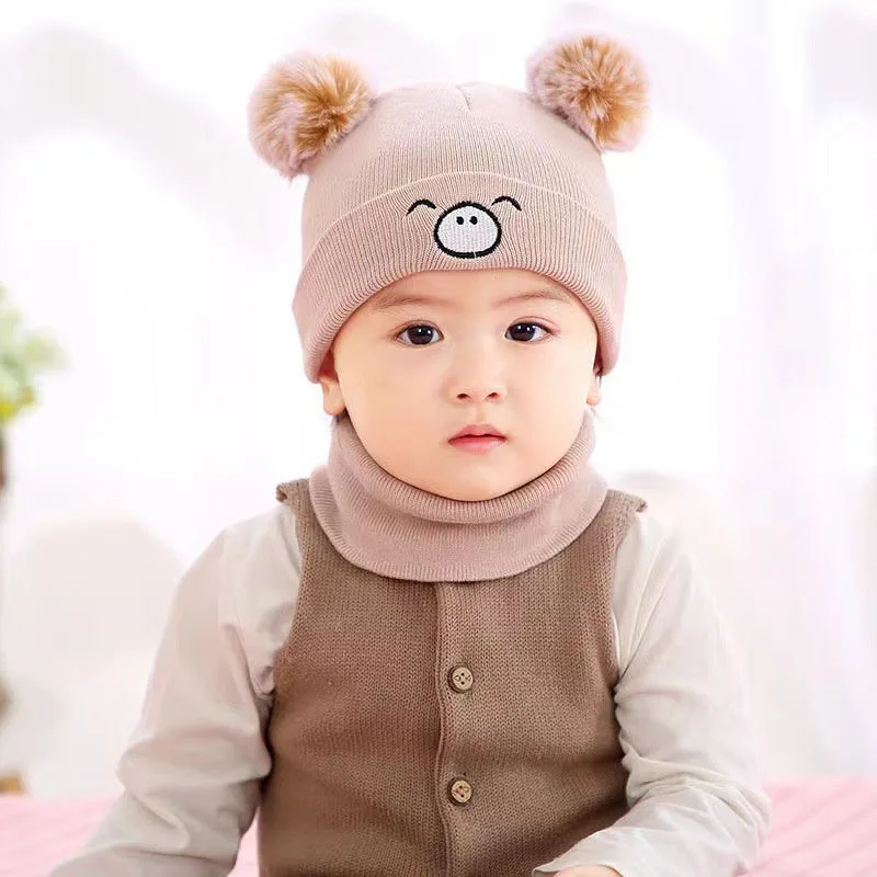 

Cute Cartoon Pig Ear Baby Hat Winter Soft Warm Knitted Boy Girl Hats Beanie Solid Color Infant Toddler Cap Bonnet Kids Caps