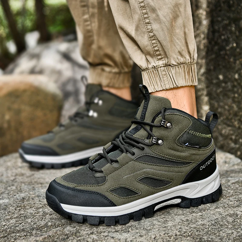 HIKEUP Men Hiking Shoes Fashion Men's Martin Boots Trendy Boots Women Leather Wear-resistant Outdoor Shoes Hiking Shoe Plus Size