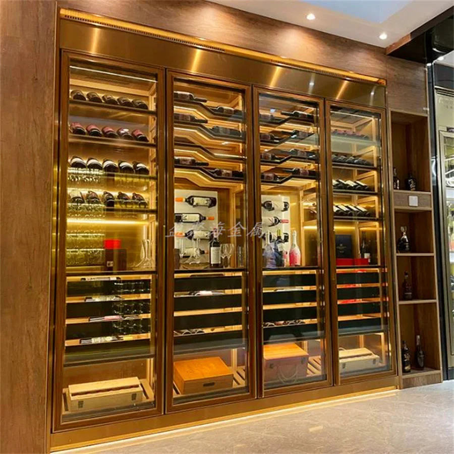 Stainless Steel Wine Rack Display Design Luxury Glass Dinning Room Thermostatic Wine Cabinet Restaurant Kast Club Furniture