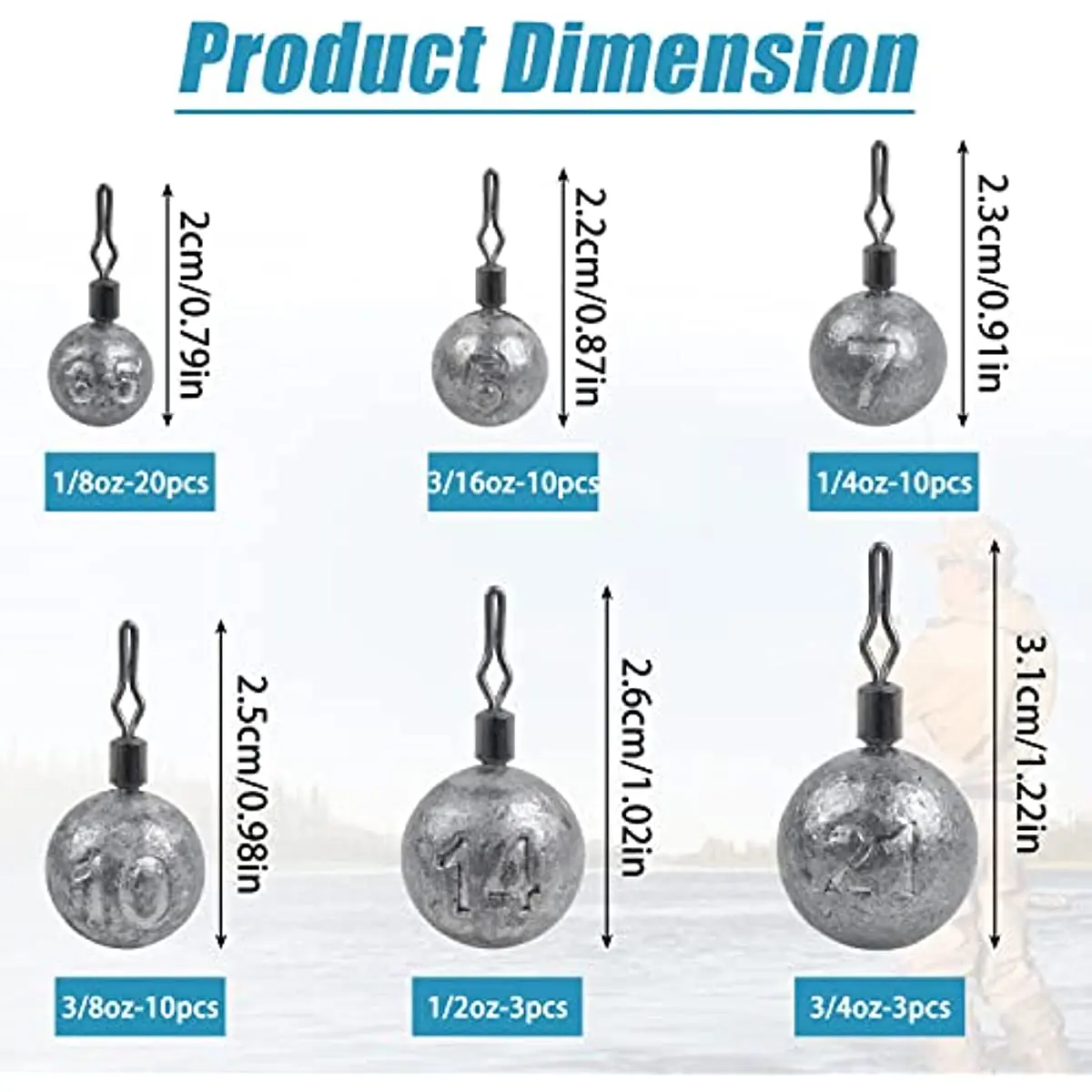 56Pcs Drop shot weights Kit Ball Sinkers Dropshot weight Fishing