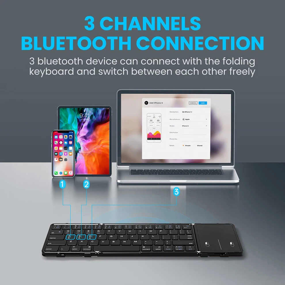 Bow-teclado Bluetooth Dobrável Portátil Recarregável sem Fio Touchpad Almofada Numberica Tablet Ipad - Imagem 6