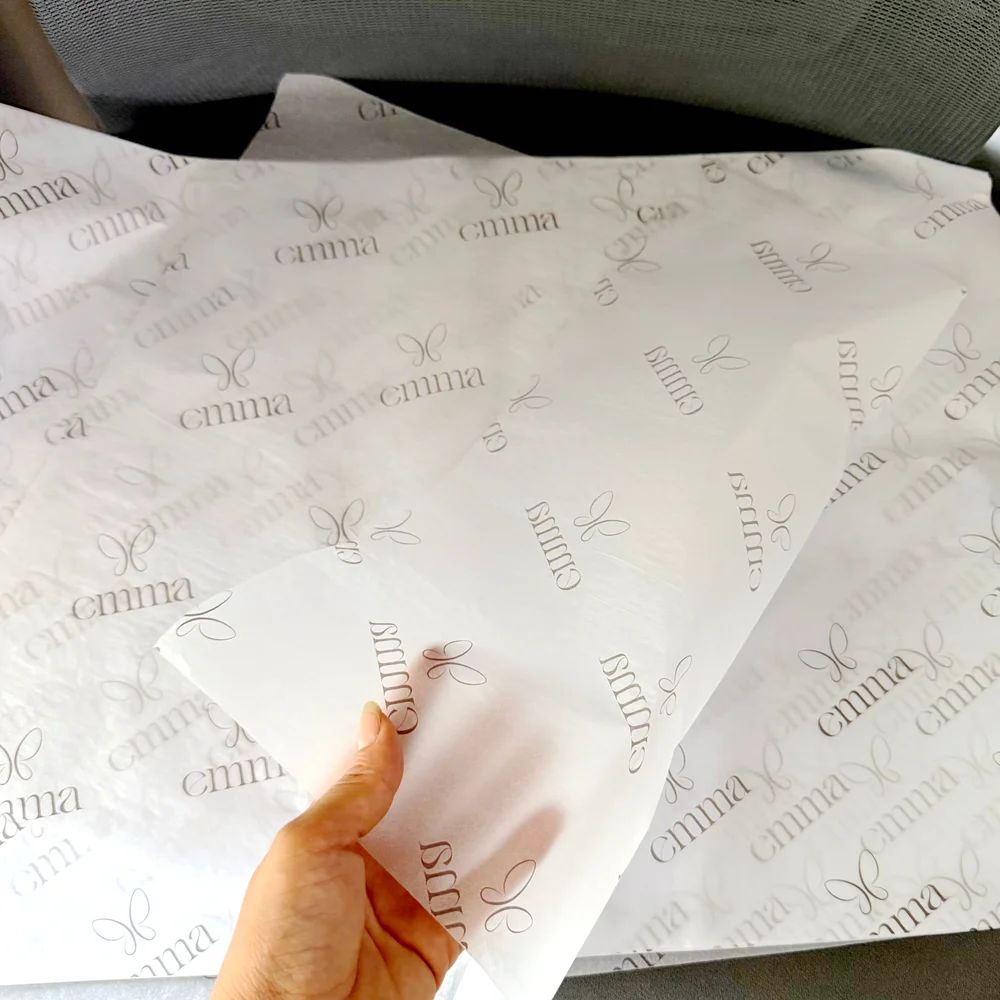 100 יחידות גודל מותאם אישית לוגו מודפס נייר אריזה אקולוגי לנעליים בגדים נייר עטיפה לתכשיטים 17 גרם