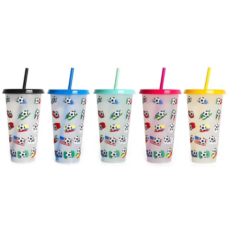 

New Color-Changing Straw Cup with Lid Football & Juice Cup Reusable Travel Mug