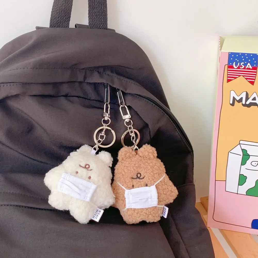 

Gift Cute For Men Animal Backpack Plush Women KeyRing Bag Pendant Jewelry Bear With Mask Korean Style Keychains