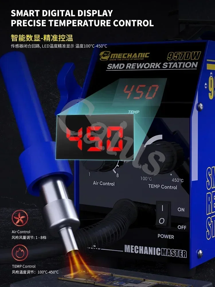 Rework Station MECHANIC 957DW Two-scroll Hot Air Gun for Heating Main Board Tin Solder Repair Desoldering Station SMD